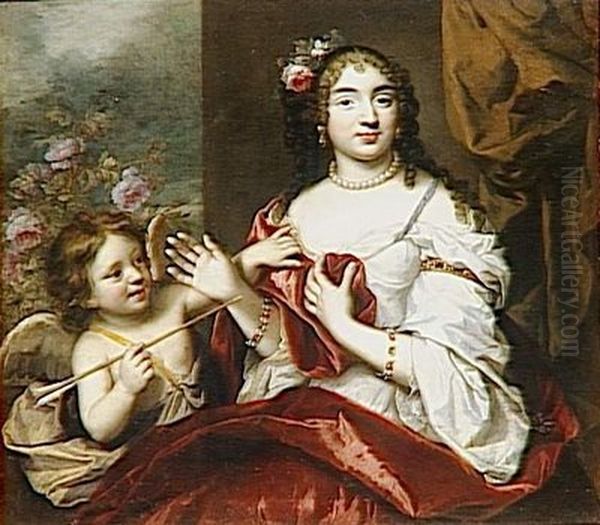 Marie-Louise Rouxel de Medavy, Mademoiselle de Grancey, portrait presume au moment de son mariage en 1665 Oil Painting by Claude Lefebvre