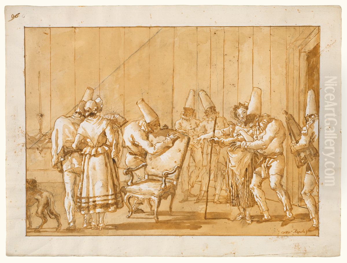 Punchinello is Helped to a Chair Oil Painting by Giovanni Domenico Tiepolo Punchinello is Helped to a Chair Oil Painting by Giovanni Domenico Tiepolo