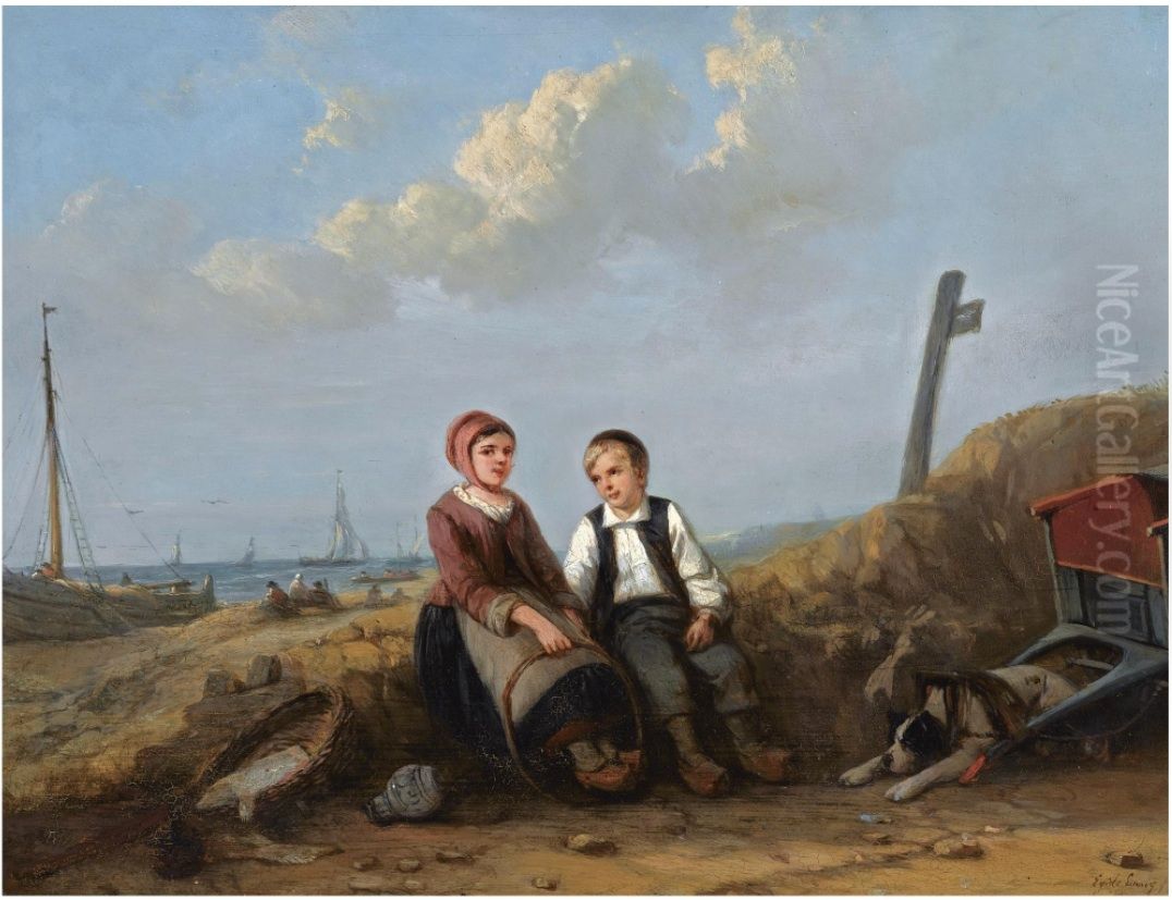 A moment of rest Oil Painting by Egide Linnig