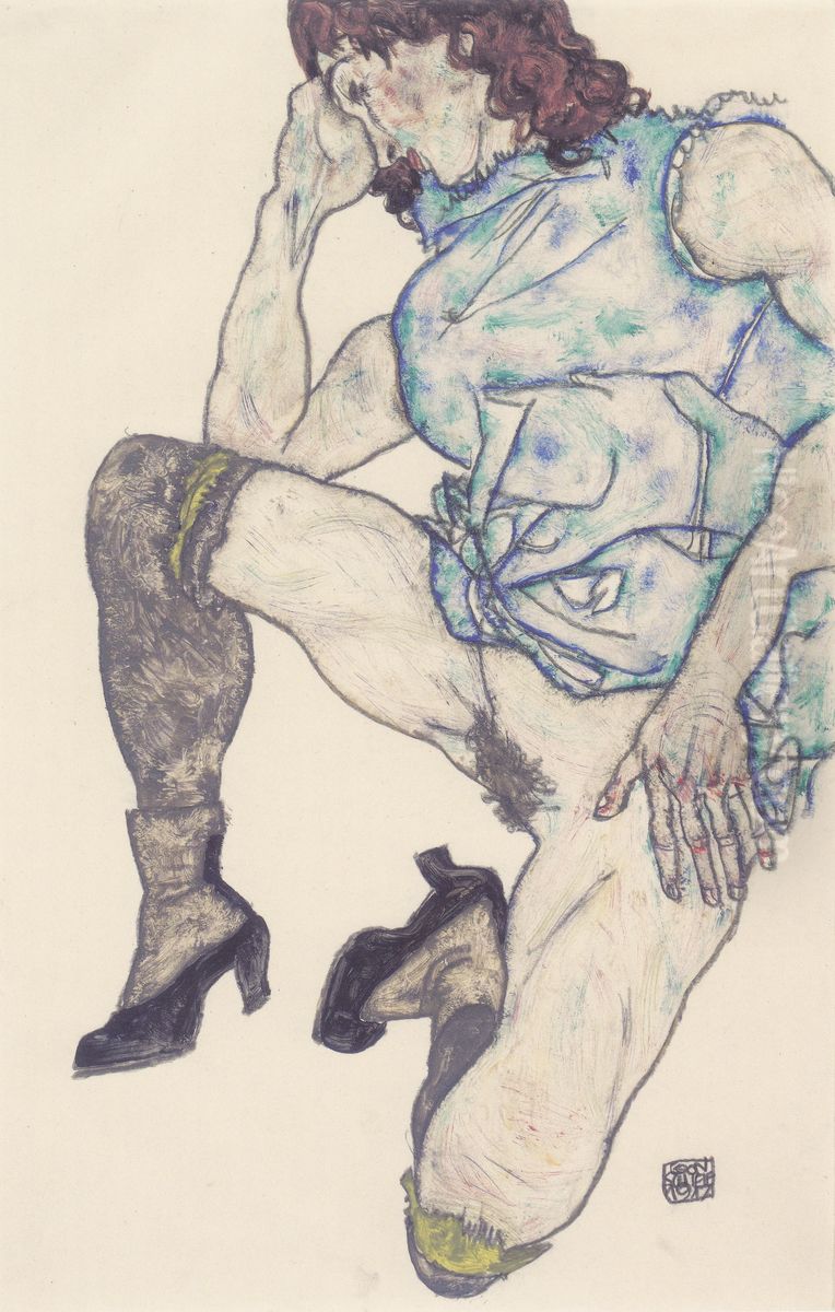 Kniendes Madchen Oil Painting by Egon Schiele