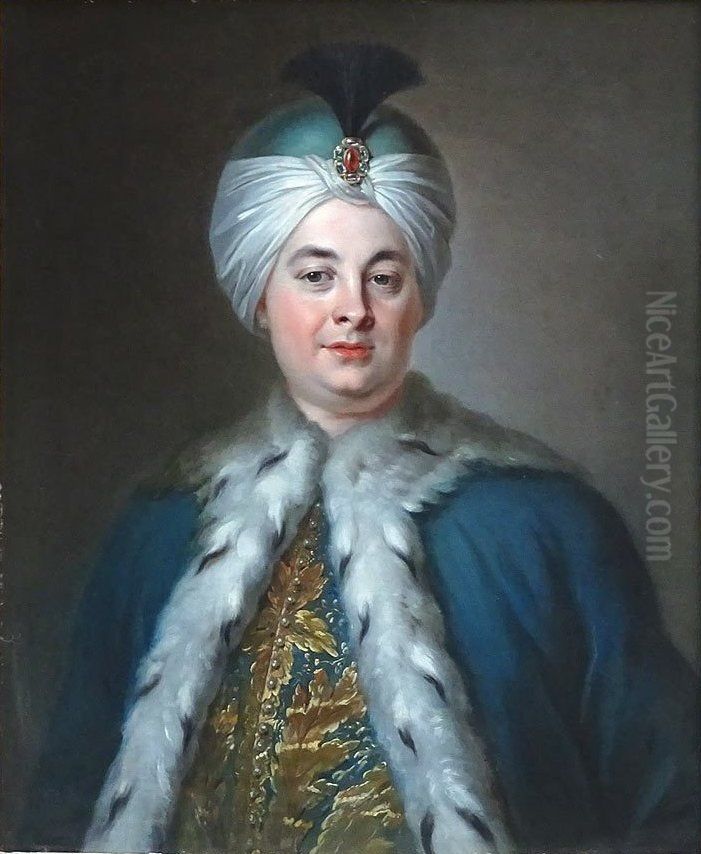 Portrait of the actor Lekain, in a Turkish headdress Oil Painting by unknown