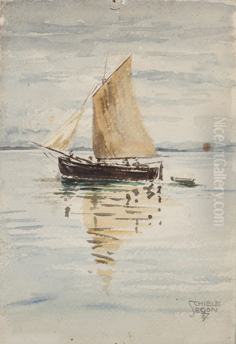 Segelschiff mit Spiegelungen Oil Painting by Egon Schiele