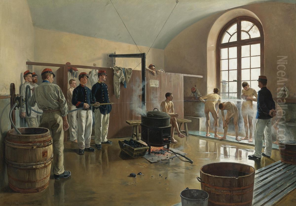 The Shower in the Regiment Oil Painting by Eugene Chaperon