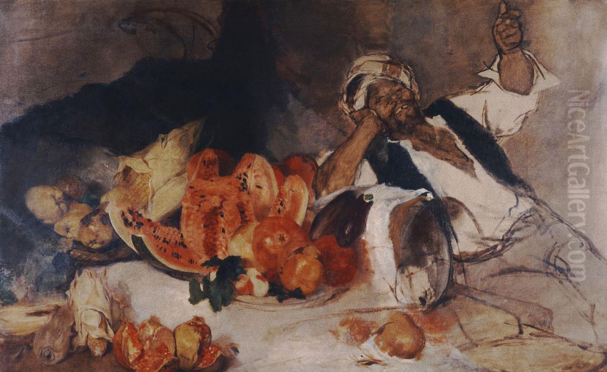 Middle Easterner with  fruits Oil Painting by Nikolaos Gyzis