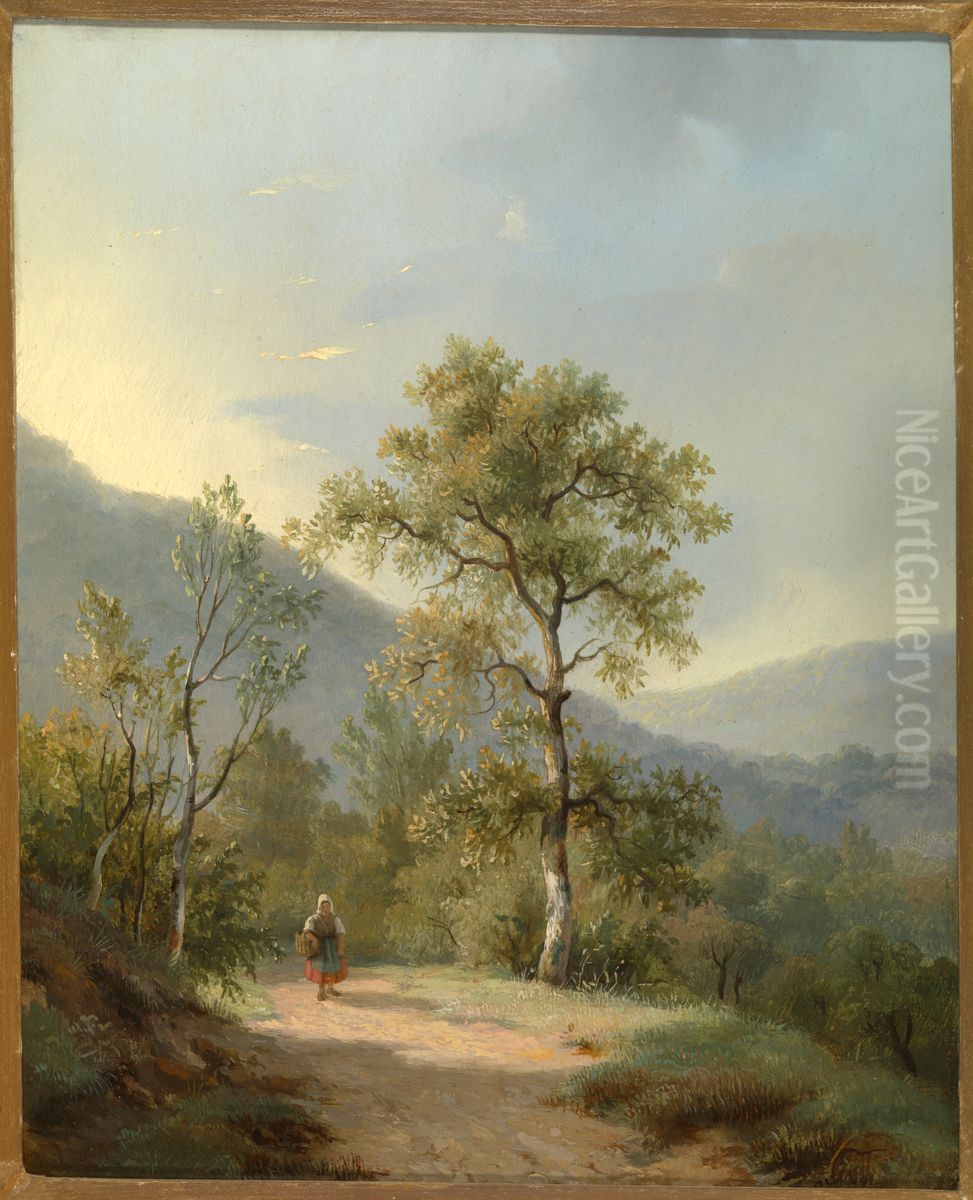 Vrouw in landschap. Oil Painting by Jan Willem Van Borselen