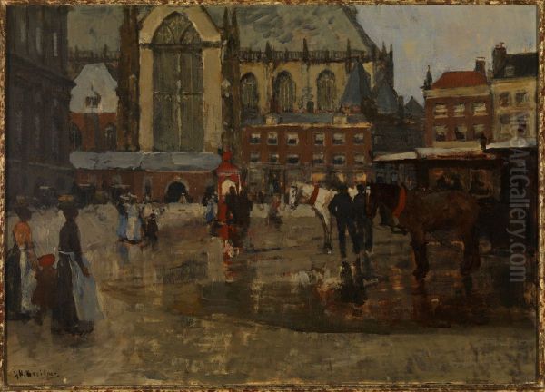 Gezicht op de Dam. Oil Painting by George Hendrik Breitner