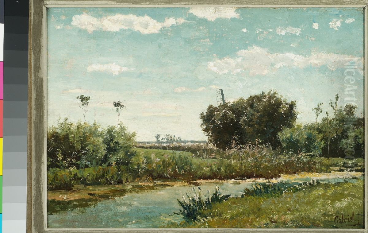 Polderlandschap. Oil Painting by Paul Joseph Constantine Gabriel
