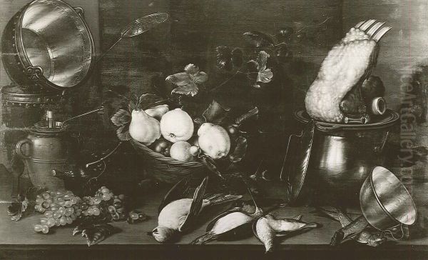 VERVALLEN Stilleven met vruchten en dode vogels, Oil Painting by Jacob van Hulsdonck