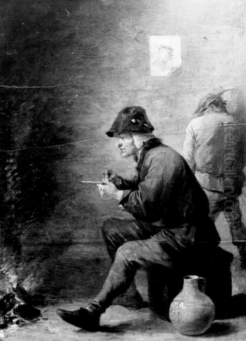 VERVALLEN (retour eigenaar) Interieur met twee mannen, Oil Painting by David Teniers the Younger
