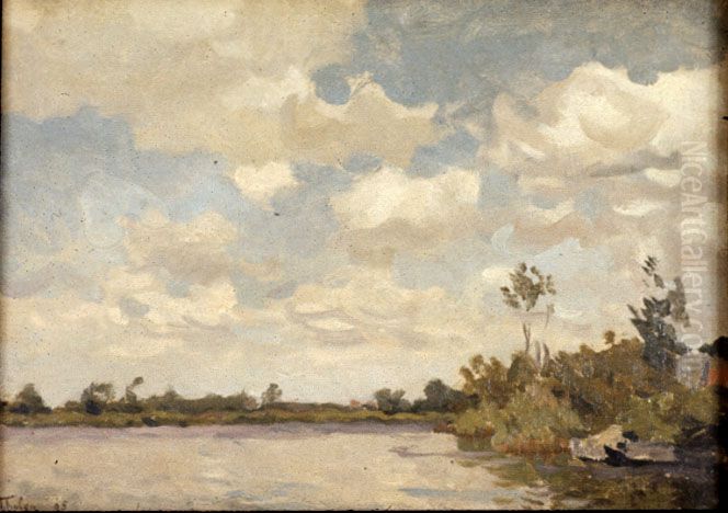 VERVALLEN (retour eigenaar) Oeverlandschap, Oil Painting by Willem Bastiaan Tholen