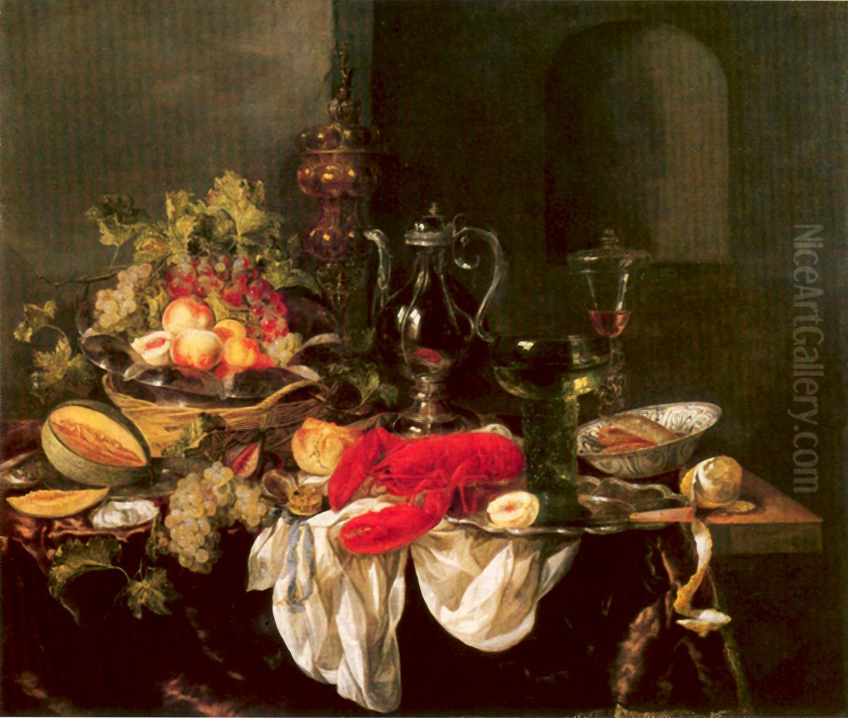 VERVALLEN Vruchtenstilleven met kreeft, Oil Painting by Abraham Van Beijeren