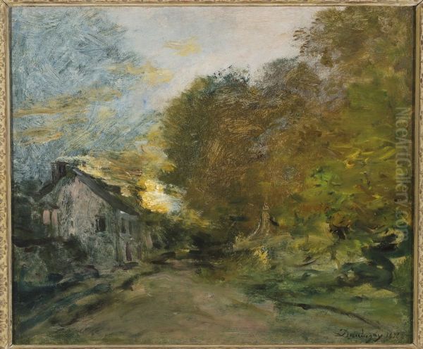 Dorpsgezicht. Oil Painting by Charles-Francois Daubigny