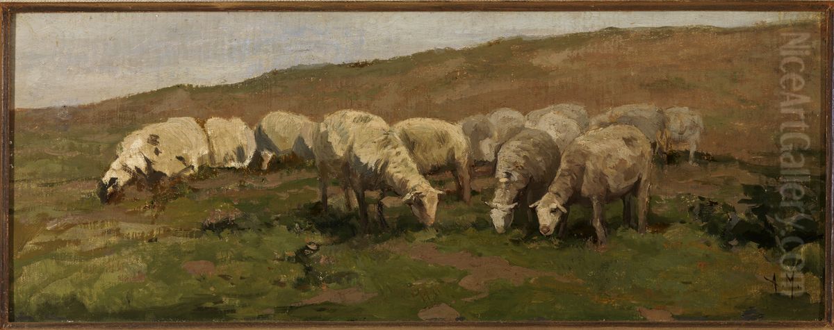(Landschap met) Schapen. Oil Painting by Anton Mauve