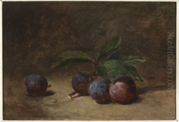 Stilleven met blauwe pruimen. Oil Painting by Philippe Rousseau