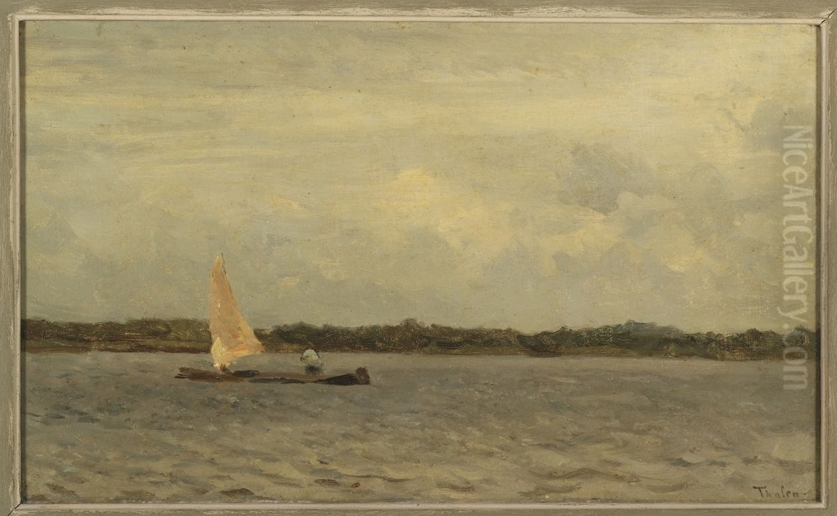 Vaart met boot Oil Painting by Willem Bastiaan Tholen