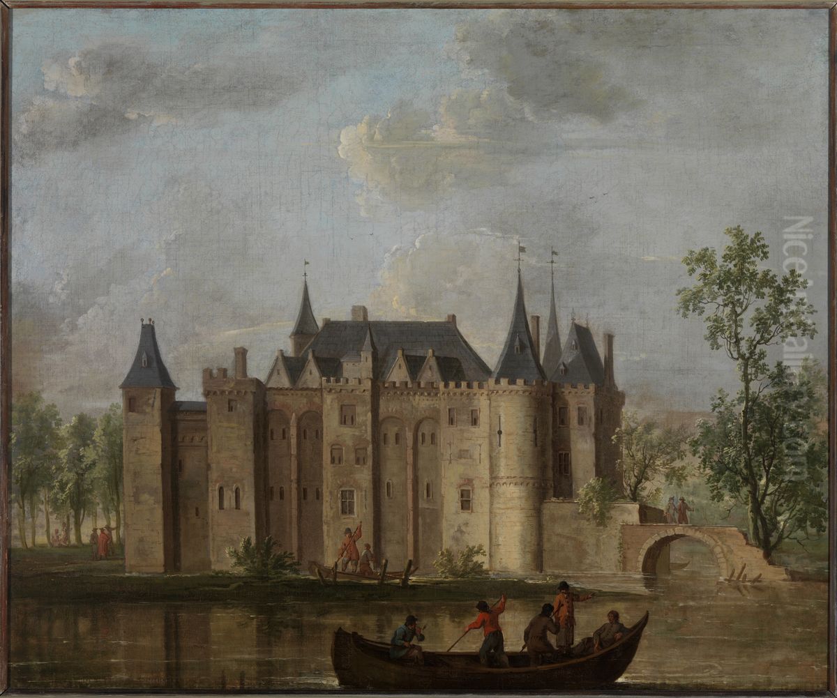 Het Slot van Gouda van de kant van de IJssel gezien. Oil Painting by Christoffel Pierson