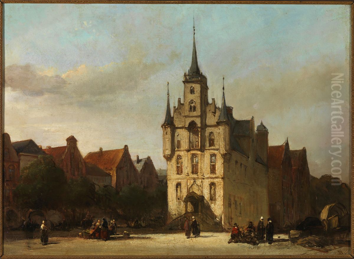 Gezicht op het stadhuis van Gouda. Oil Painting by Johannes Bosboom