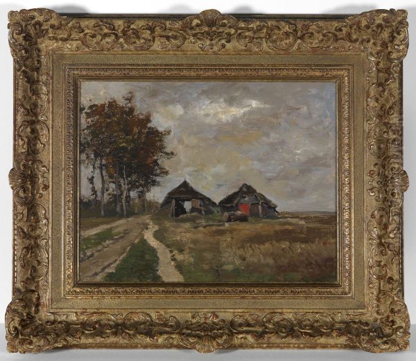 Twee schuren aan een pad. Oil Painting by Paul Joseph Constantine Gabriel