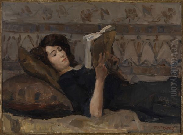 Meisje, lezend op een divan. Oil Painting by Isaac Israels