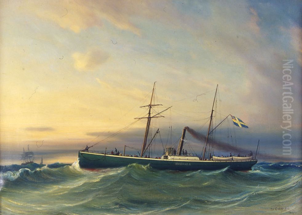 Fartygsportratt forestallande last- och passagerarfartyget Harnosand II, Oil Painting by Per Wilhelm Cedergren