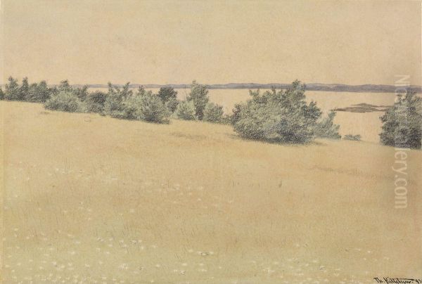Meadow and Trees by the Sea Oil Painting by Theodor Kittelsen
