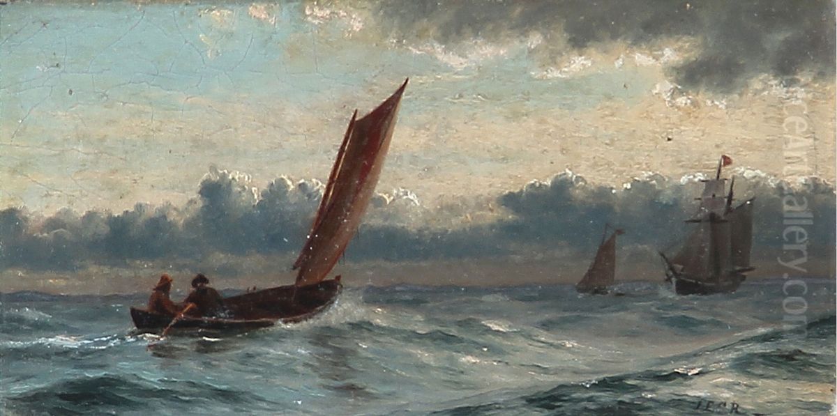 Two fishermen in a fishing boat Oil Painting by Carl Rasmussen