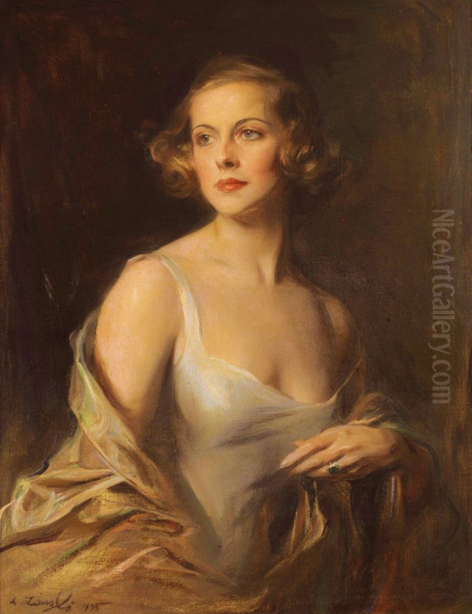 Portrait of Helene Charlotte de Berquely-Richards (1908-2004) Oil Painting by Philip de Laszlo