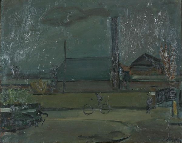 View from a town. Oil Painting by Immanuel Ibsen