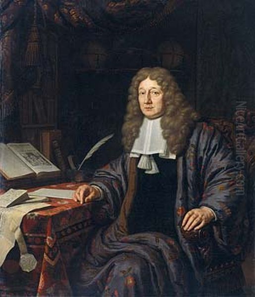 Portrait ofJohannes van Waveren Hudde,lord mayorofAmsterdamand  mathematician Oil Painting by Michiel van Musscher