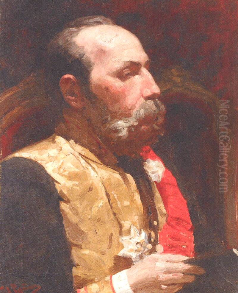 Portrait of member of State Council and senator Fyodor Gustavovich Turner. Oil Painting by Repin Iliya