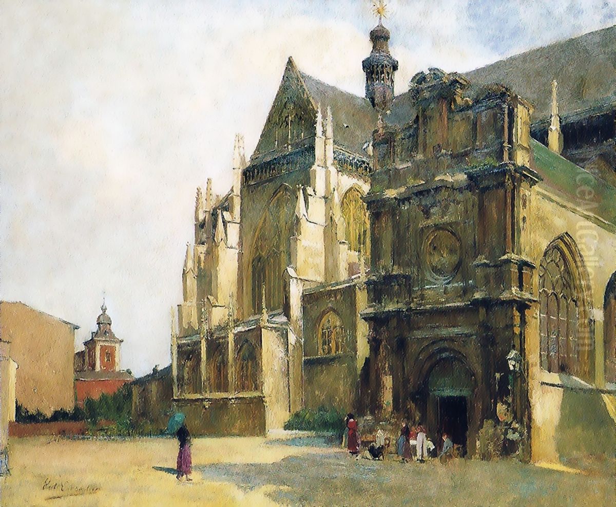Place Saint-Jacques a Liege Oil Painting by Evariste Carpentier