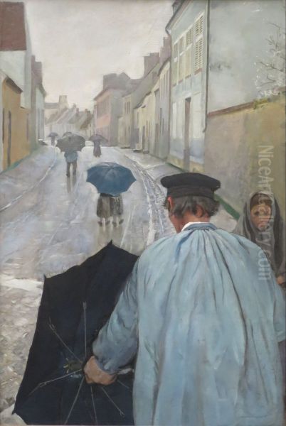 Landsbygate i Grez Oil Painting by Christian Krohg