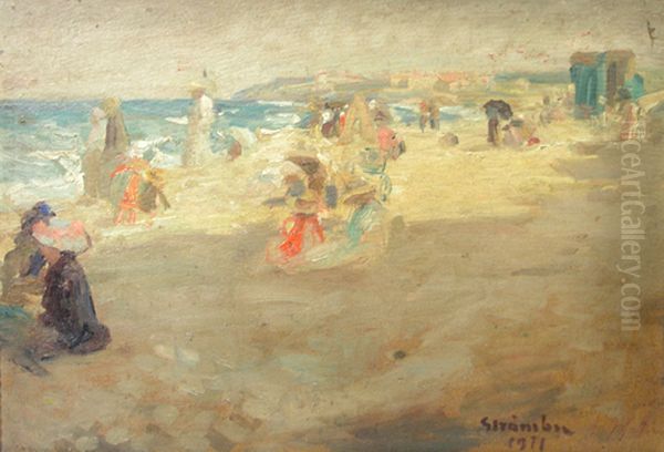The Beach Oil Painting by Ipolit Strambu