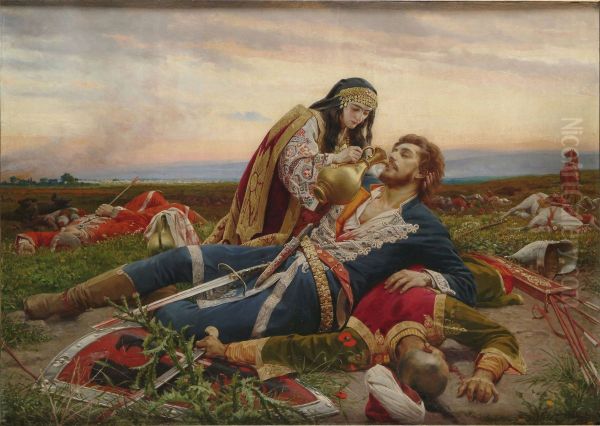 Kosovka devojka Oil Painting by Uros Predic