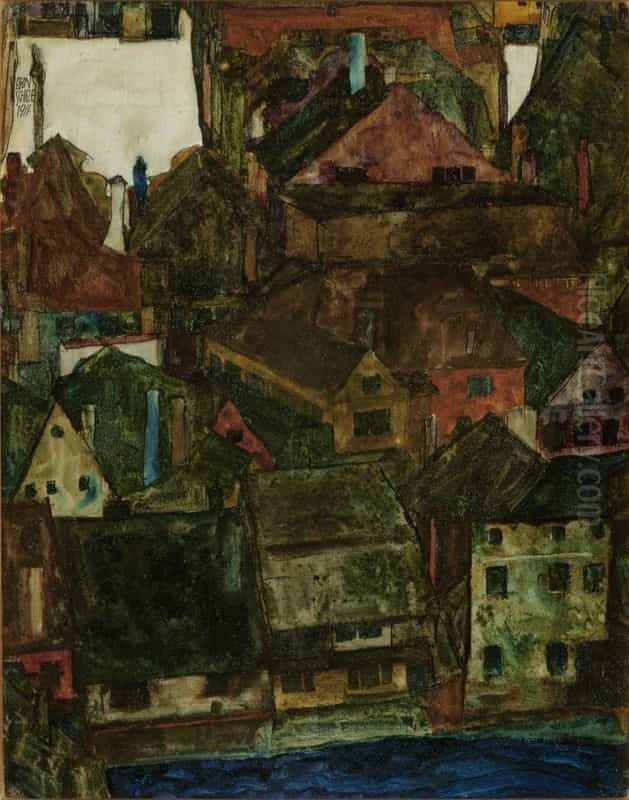 Dead City Oil Painting by Egon Schiele