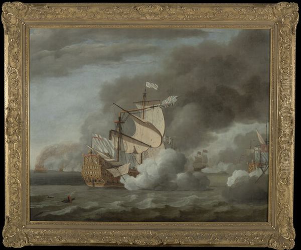 Het wegslepen van de Royal James tijdens de Vierdaagse Zeeslag, 1666 Oil Painting by Willem van de Velde the Younger