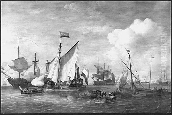 Reception on board of the Admirality yacht of Amsterdam Oil Painting by Nicolaas Baur