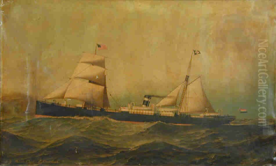Het ss. Jason van de Koninklijke Nederlandsche Stoomboot Maatschappij Oil Painting by Antonio Nicolo Gasparo Jacobsen