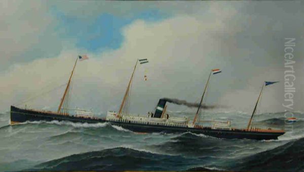Het ss. Werkendam van de Nederlandsch-Amerikaansche Stoomvaart-Maatschappij Oil Painting by Antonio Jacobsen