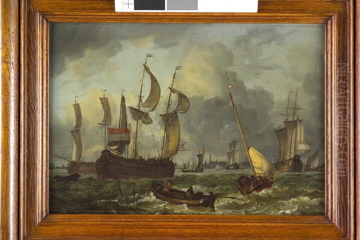 Vier katschepen op de rede van Hoorn Oil Painting by Jan Claesz Rietschoof