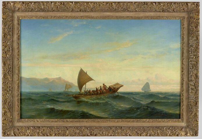 Tabelloresche roversprauwen vluchtend voor een naderend Nederlands oorlogsschip Oil Painting by Jacob Eduard Van Heemskerck Van Beest