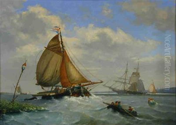 Een tjalk geladen met houten balken op de rede van Dordrecht Oil Painting by Petrus van der Velden