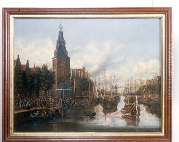 Inscheping van soldaten bij de Montelbaanstoren Oil Painting by Abraham Storck