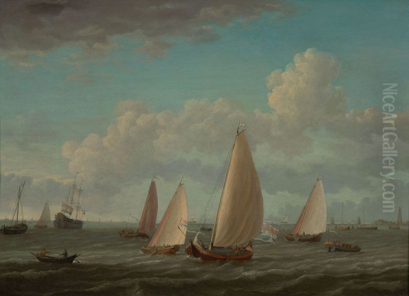 Scheepvaart op het IJ te Amsterdam Oil Painting by Adam Silo