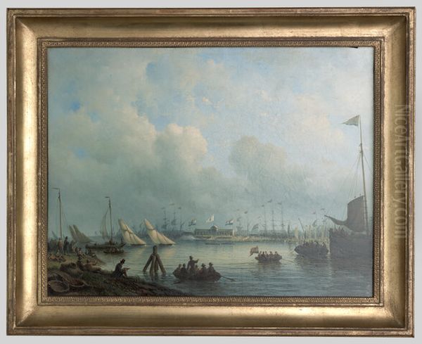 Zeilwedstrijd op het IJ Oil Painting by Johannes Hilverdink
