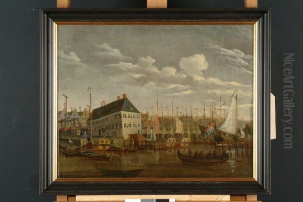 De jachthaven bij de Stadsherberg gezien in zuidwestelijke richting Oil Painting by Abraham Storck