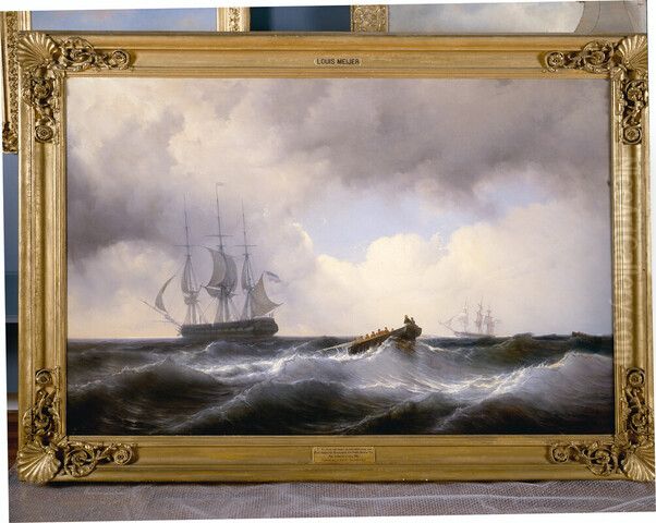 Man over boord tijdens een eskaderreis naar de Middellandse Zee, 1846 Oil Painting by Louis Meijer