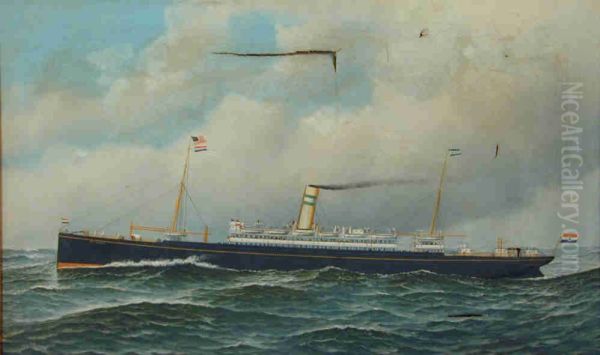 Het passagiersschip ss. Noordam van de Holland-Amerika Lijn Oil Painting by Antonio Jacobsen