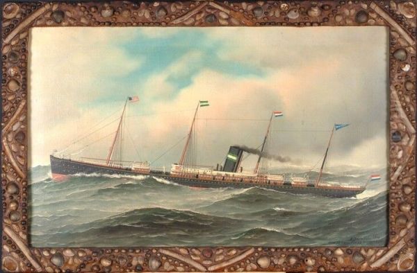 Het passagiersschip ss. Maasdam van de Holland-Amerika Lijn Oil Painting by Antonio Jacobsen