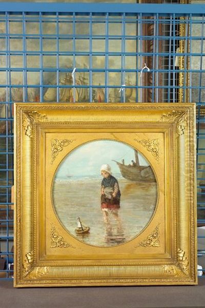 Meisje met klompscheepje Oil Painting by Jozef Israels
